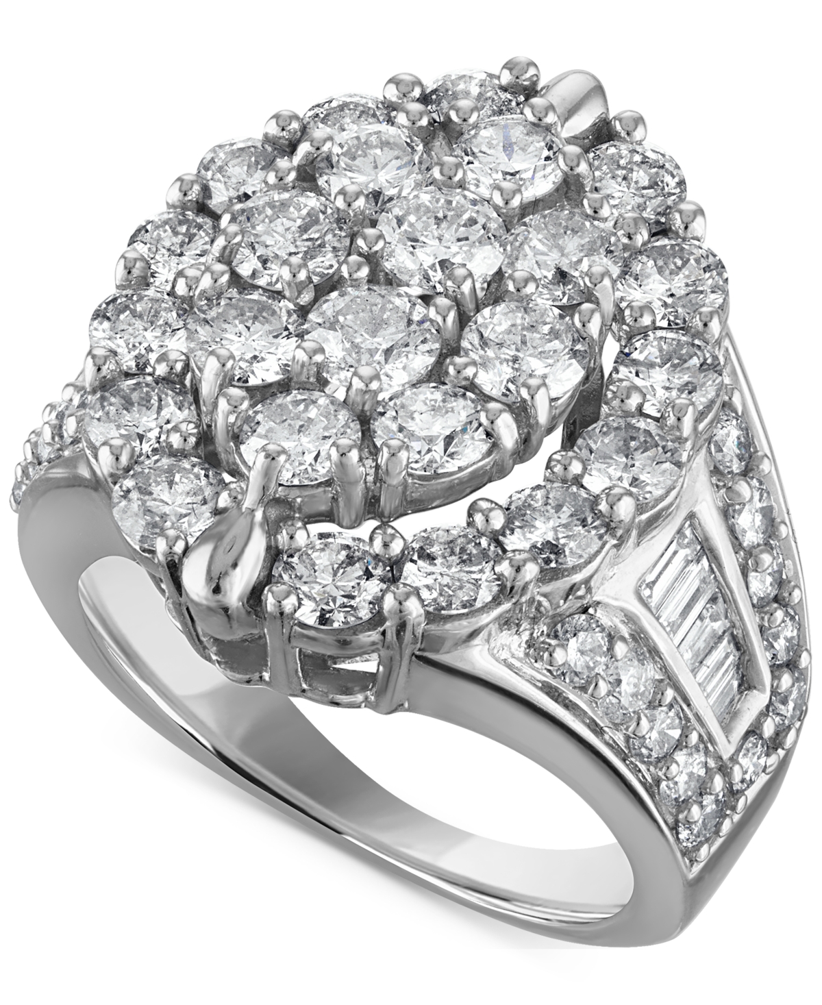 Diamond Halo Cluster Oval Ring (4 ct. t.w.) in 14k White Gold - White Gold