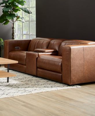 Austin 84" Chestnut Leather Power Reclining Loveseat with Console