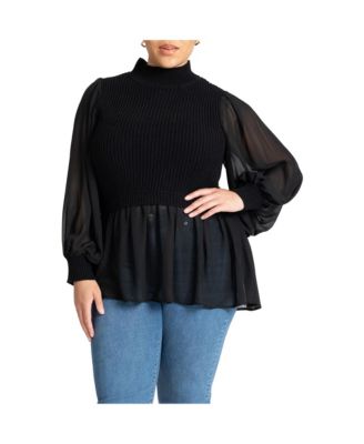 Women's Plus Size Twofer Sweater With Chiffon