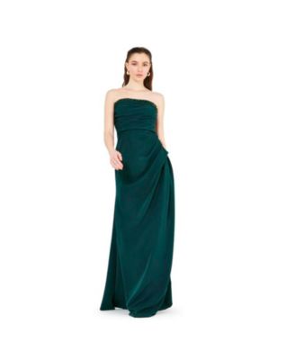 Women's Hand Embellished Strapless Pleated Gown