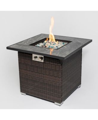 30inch Outdoor Fire Table Propane Gas Fire Pit Table with Lid Gas Fire Pit Table with Glass Rocks and Rain Cover