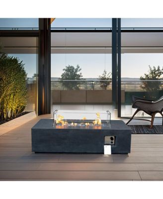 52 Inch Outdoor Concrete Propane gas rectangle Fire Pit table in Dark Gray color
