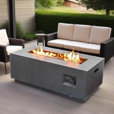 42 Inch Rectangular Propane Fire Pit Table with Glass Wind Guard and 50000 BTU Burner