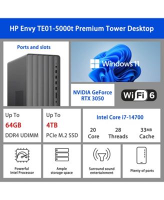 Envy Premium Tower Desktop Intel Core i7 14700 8GB RAM NVIDIA GeForce RTX 3050 512GB SSD Storage Windows 11 Home - Black
