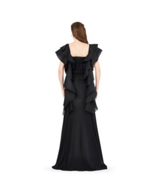 Women's Cascading Sleeves Gown with Embellished Neckline
