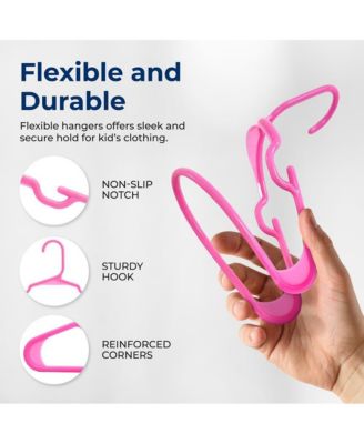 60 Pcs. Non-Slip Plastic Kids Hangers - Durable and Space-Saving Closet Organizers for Infants, Toddlers, and Kids&#39; Clothing (Pink