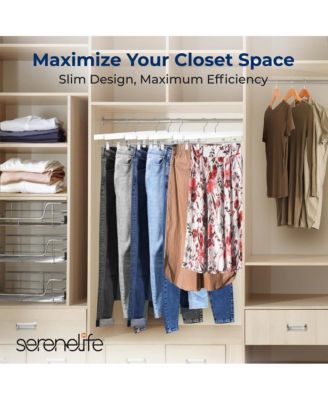 SereneLife 30 Pcs. Premium Wooden Pants Hangers - Heavy Duty Hanger Set with Chrome 360° Swivel Hook