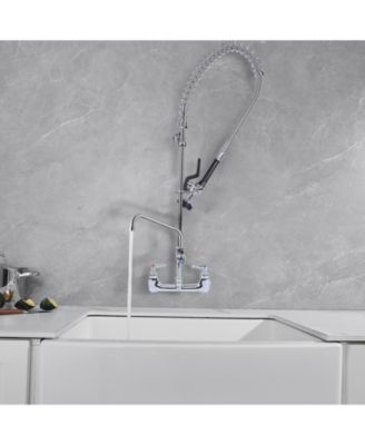 Commercial Restaurant Pull Down 2-Handle Wall Mount Pre-Rinse Spray Utility Kitchen Faucet in Polished Chrome
