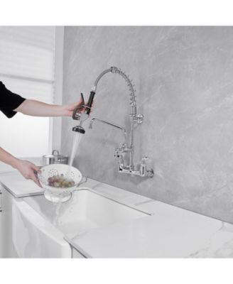 Commercial Restaurant Pull Down 2-Handle Wall Mount Pre-Rinse Spray Utility Kitchen Faucet in Polished Chrome