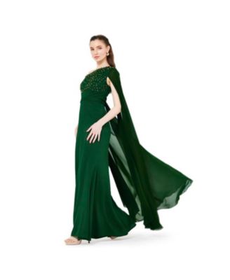 Women's Asymmetric Hand Embellished Cape Sleeve Gown