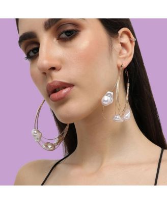 Women's Black Snowball Wire Hoop Earrings