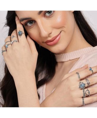 Women's Silver  Pack Of 13 Oxidized Rings