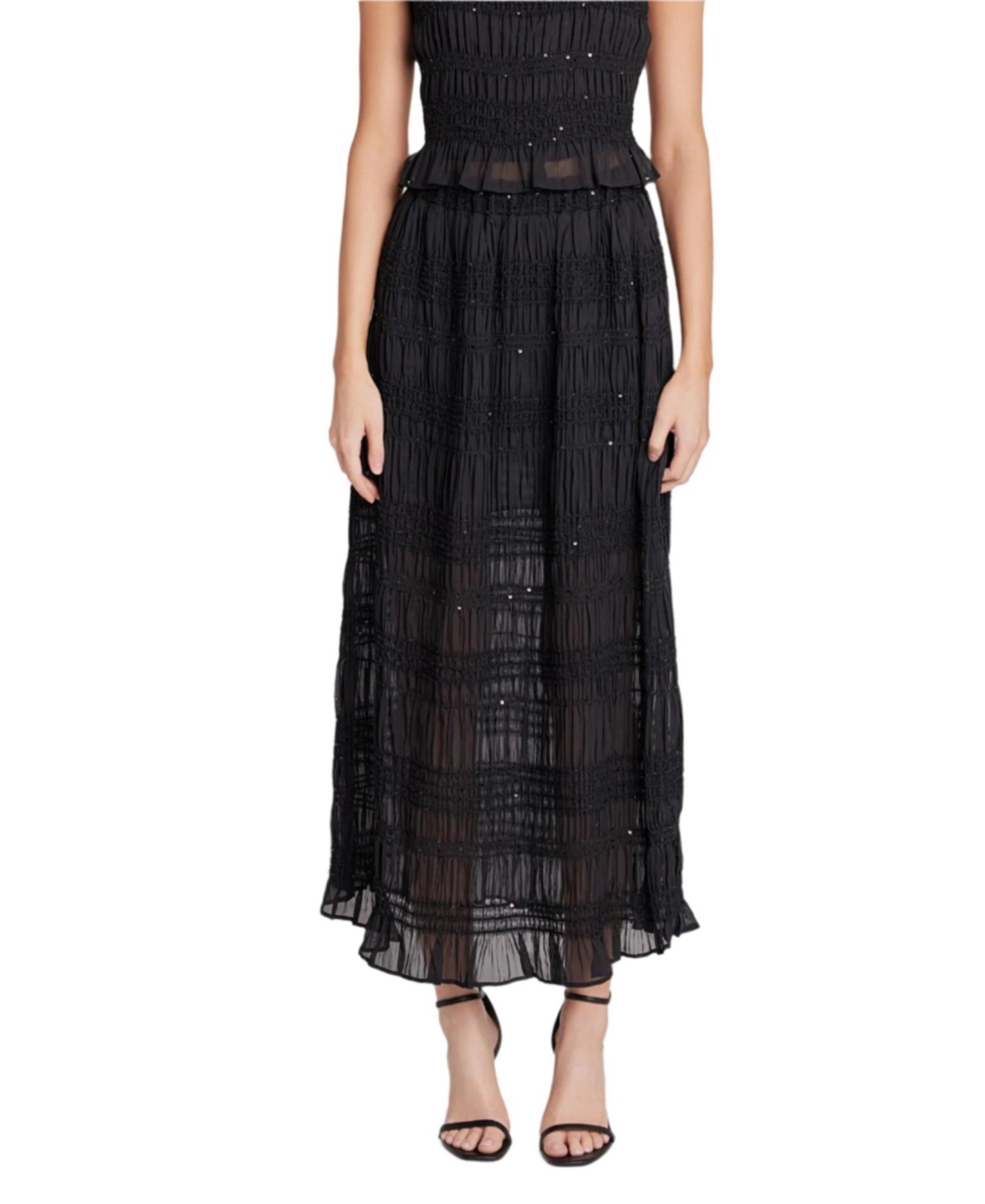 Women's Chiffon Gathered Sequins Maxi Skirt - Black