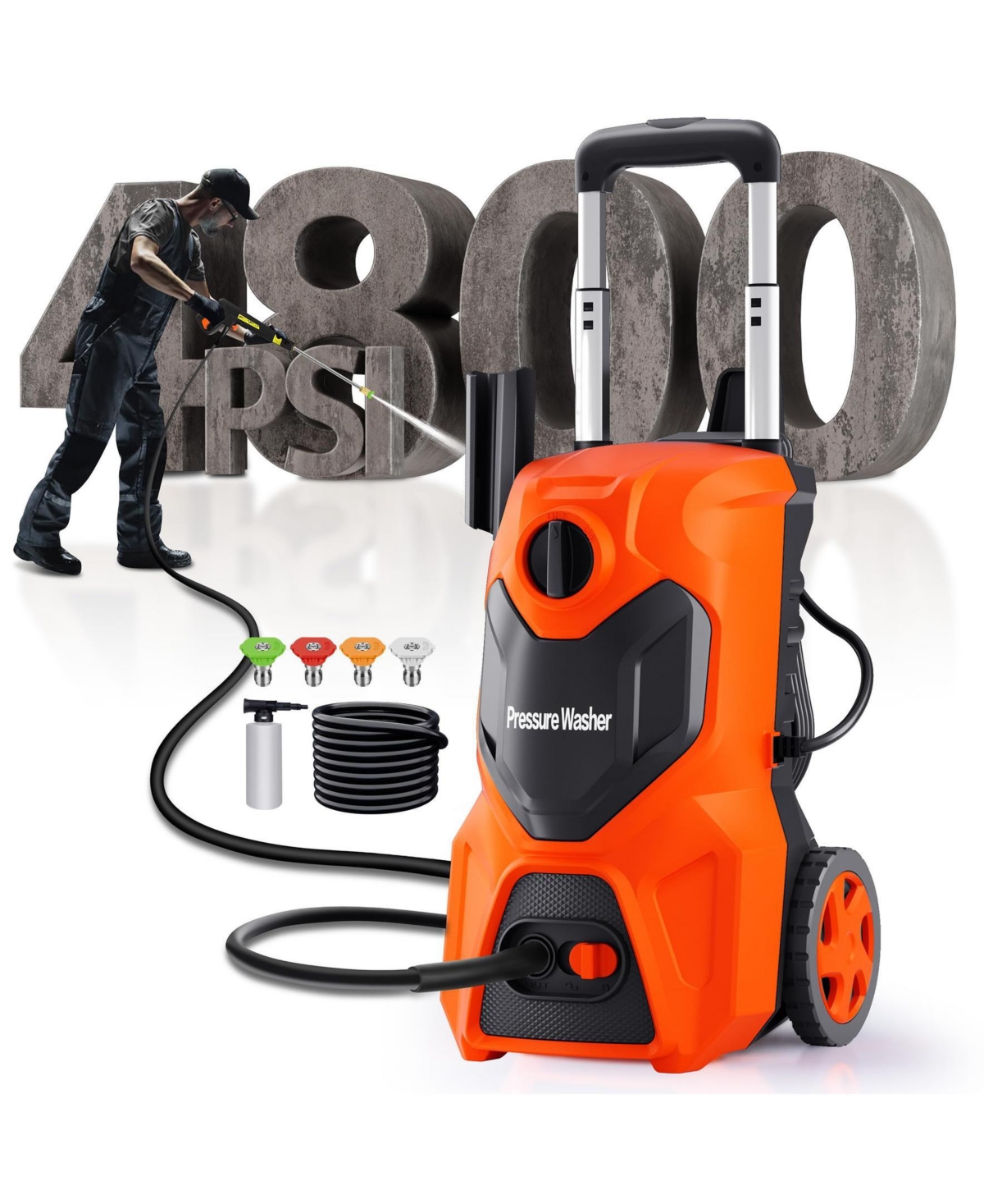 4800 Psi 3.2 Gpm Cold Water Electric Pressure Washer with 4 Quick-Connect Nozzles - Orange