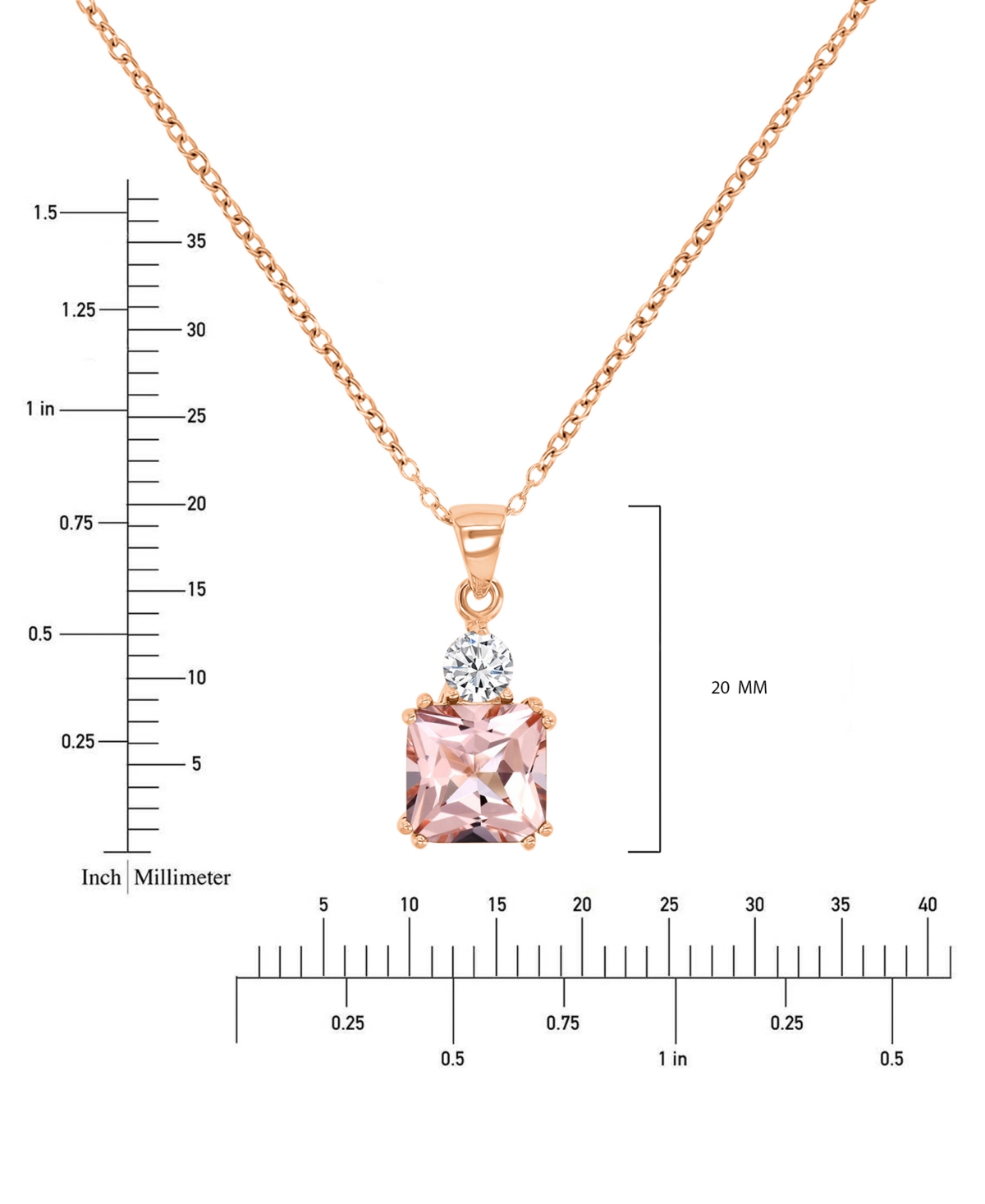 Macy's Cubic Zirconia Two-stone 18" Pendant Necklace In 14k Rose Gold-plated Sterling Silver In Pink