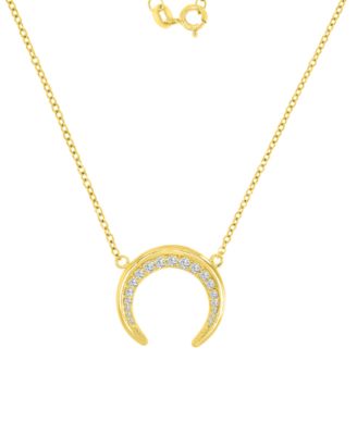 Cubic Zirconia Crescent Moon Pendant Necklace in Sterling Silver, 16" + 2" extender