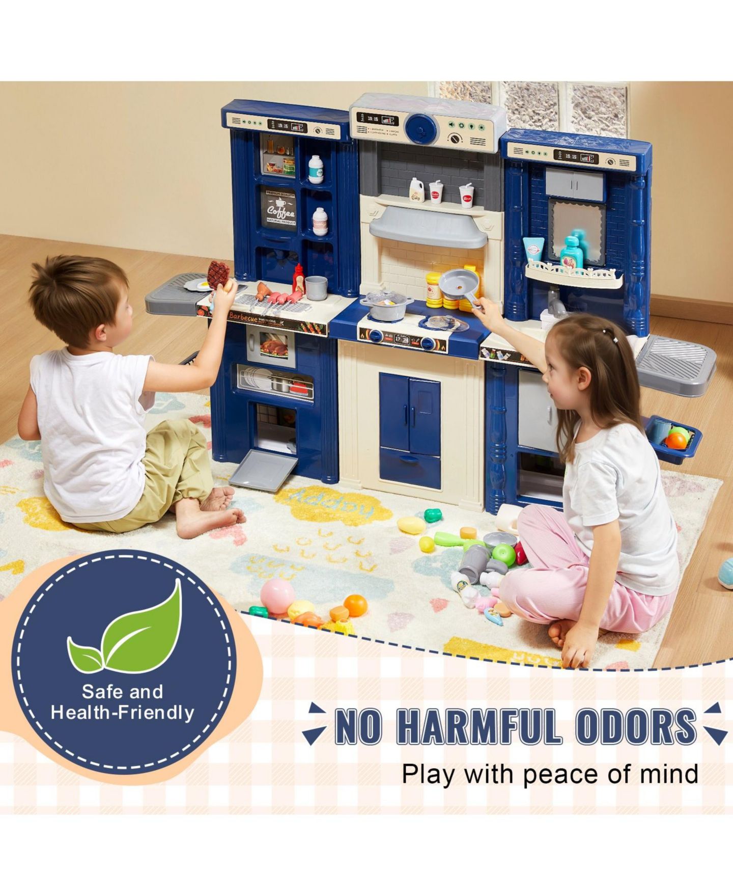 Детский игровой набор Slickblue Kids Kitchen Pretend Cooking 74-Piece Playset, Ages 3+, цвет: Синий — фото 4
