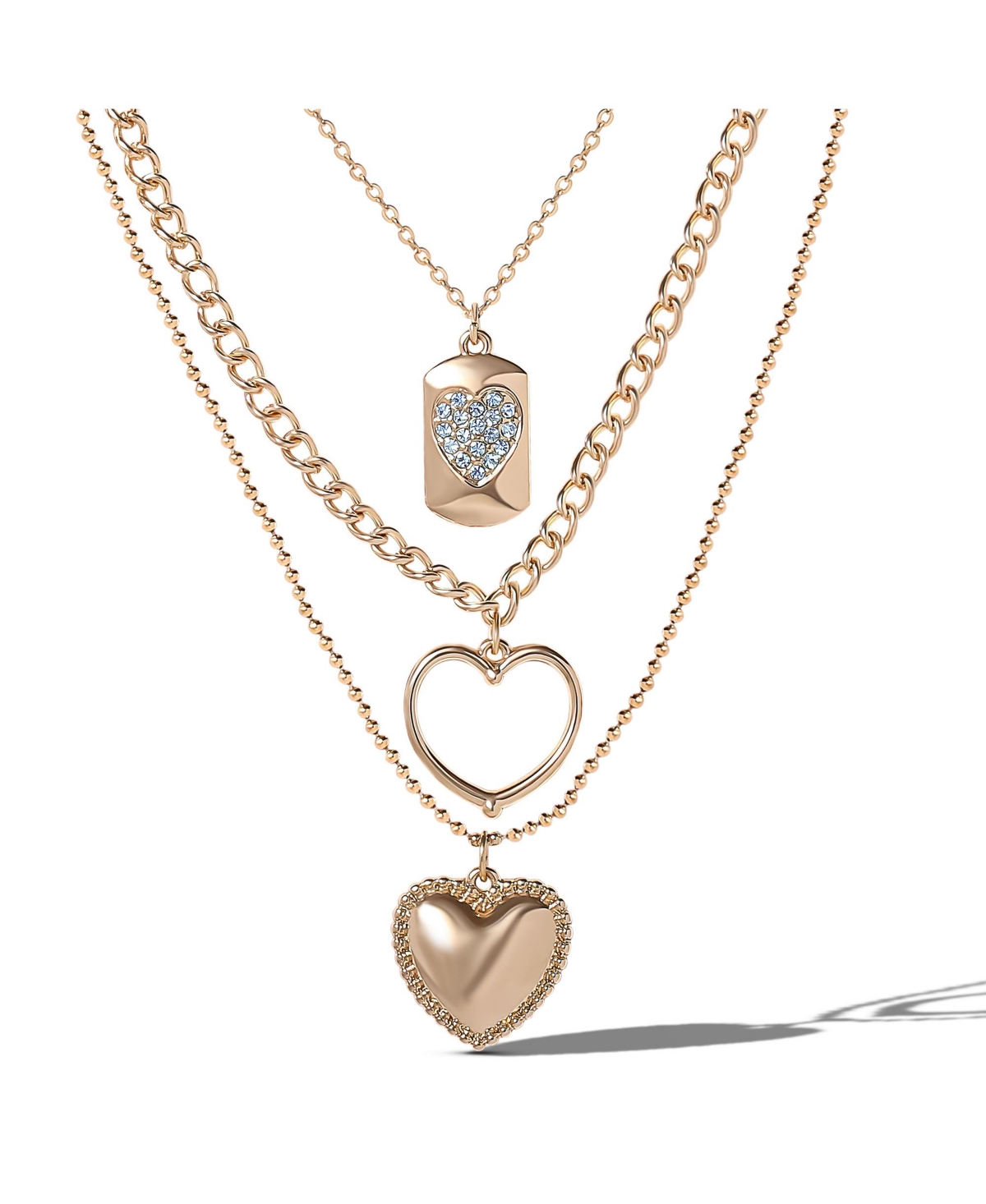Gold-Tone Multi-Charm Heart Layered Necklace Set - Gold