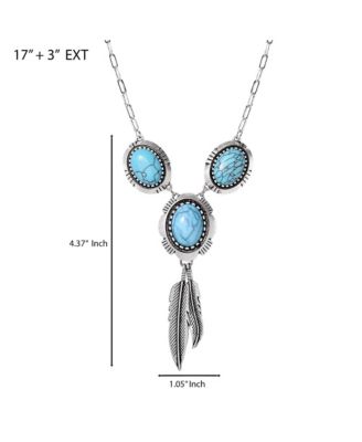 Turquoise & Feather Pendant Necklace in Antique Silver