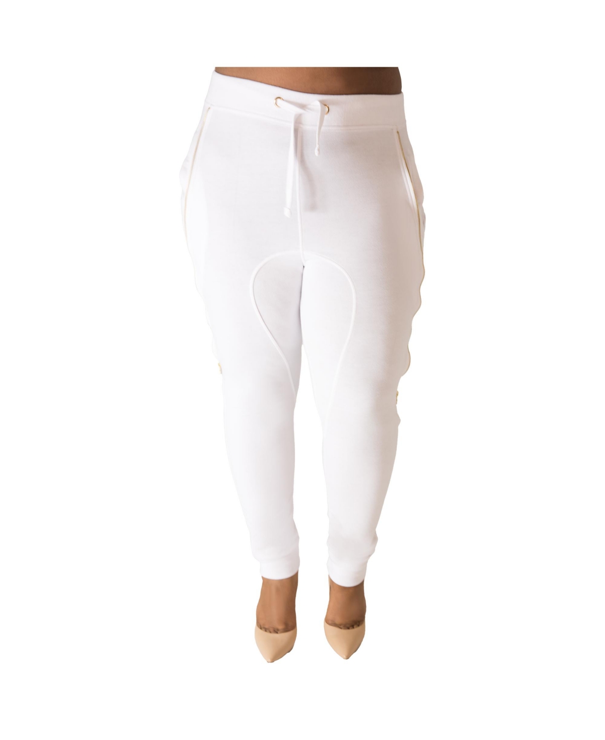 Plus Size Zipper Trim Jogger Pants - White