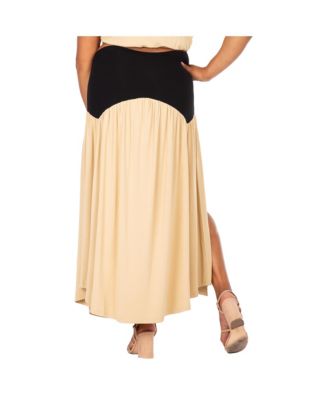 Plus Size V Waist A Line Side Slits Flared Maxi Skirt