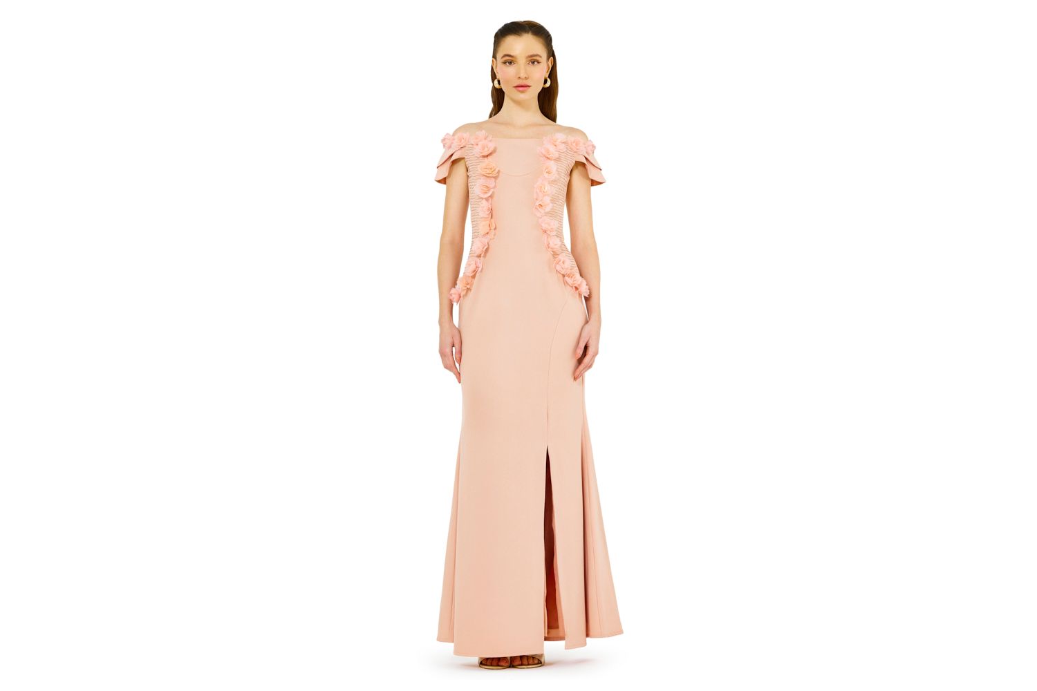 Women's Lace Cutout Floral Embellished Off-The-Shoulder Crepe Gown