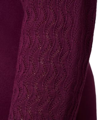 Plus Size Pointelle-Yoke 3/4-Sleeve Sweater