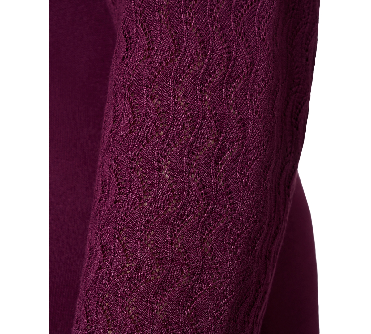 Melissa Paige Plus Size Pointelle-yoke 3/4-sleeve Sweater In Red