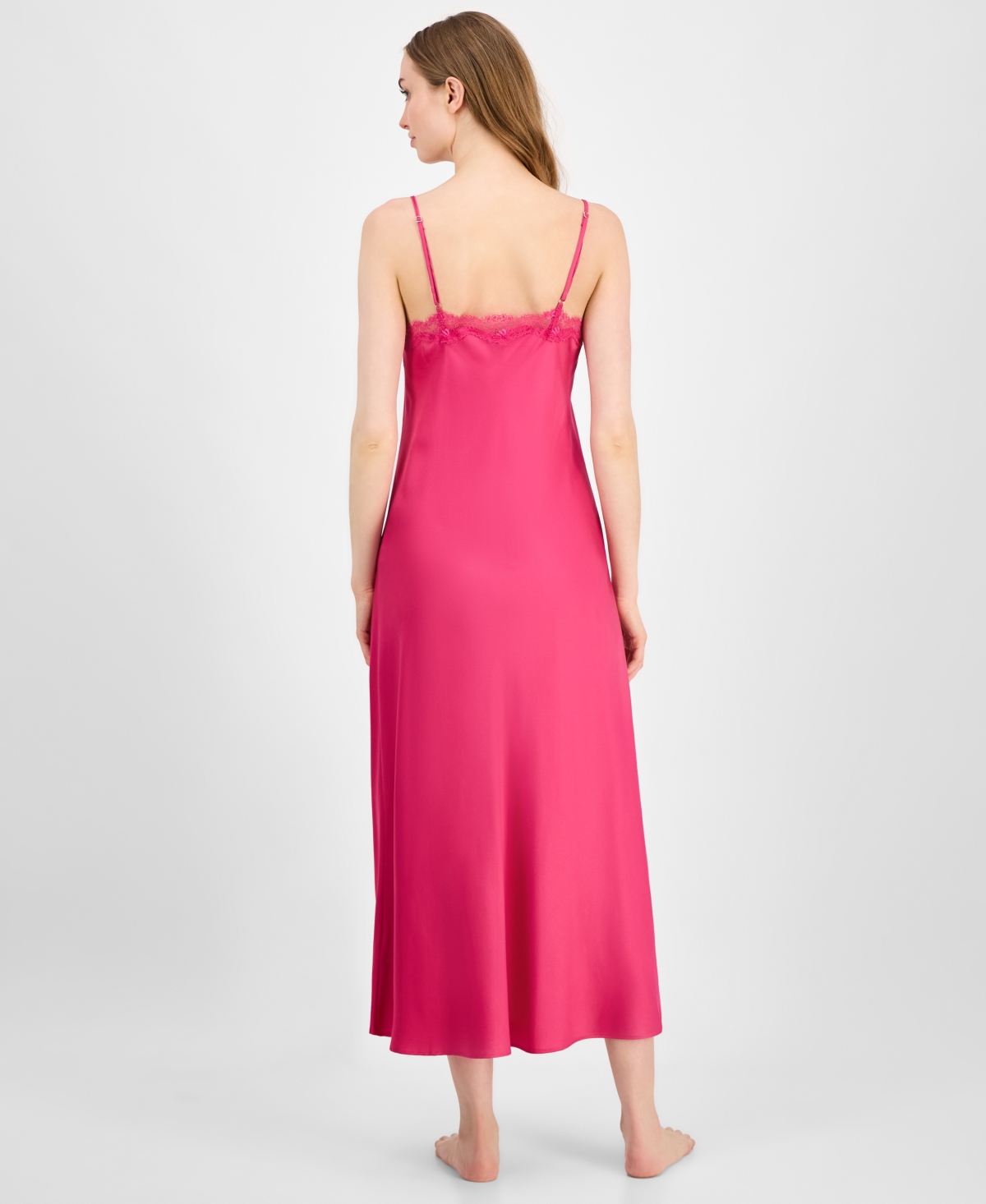 Inc International Concepts Women's Lace-trim Satin Nightgown, Exclusively At Macy's In Red
