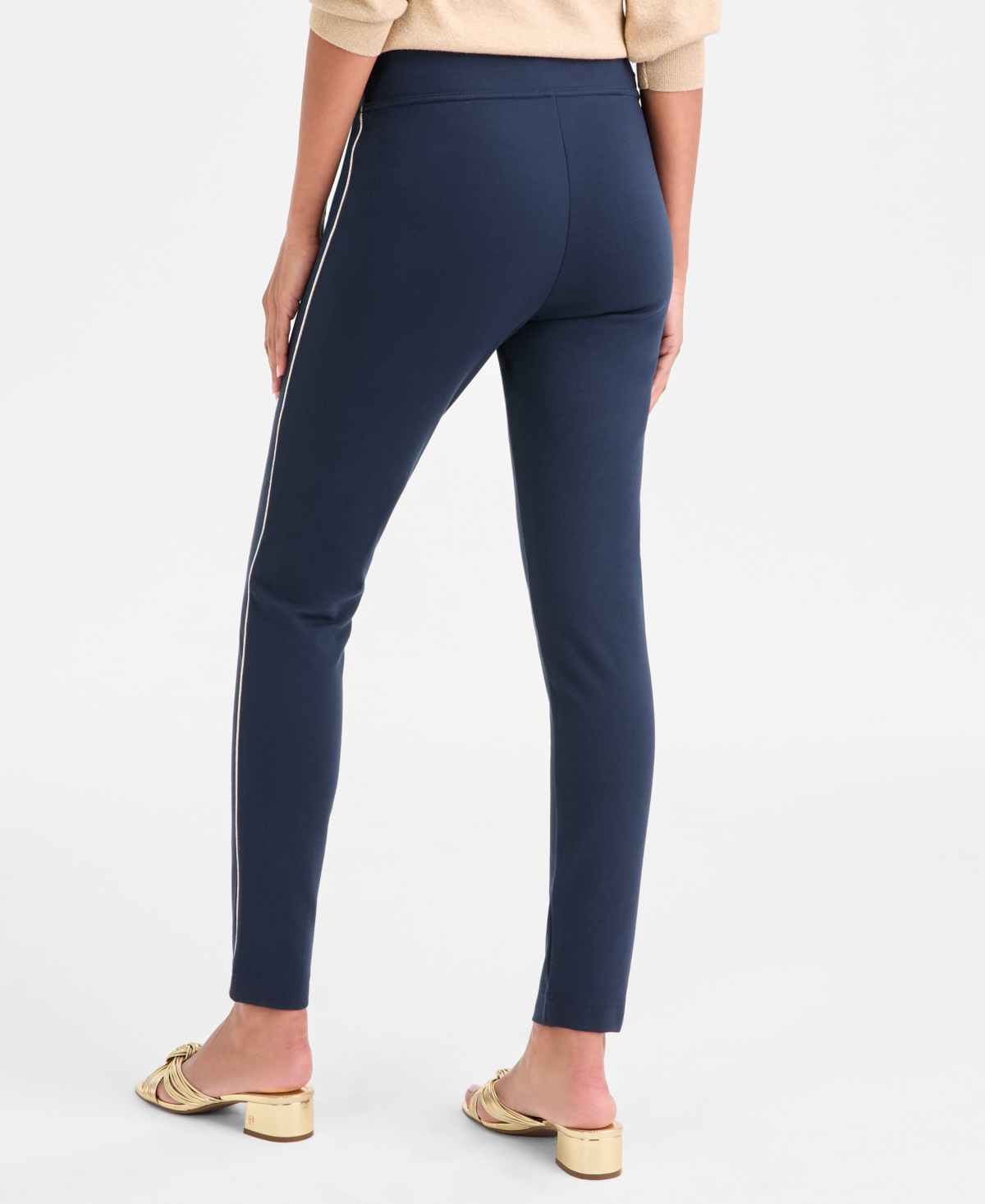Tommy Hilfiger Women's Striped-trim Seamed Pull-on Pants In Blue