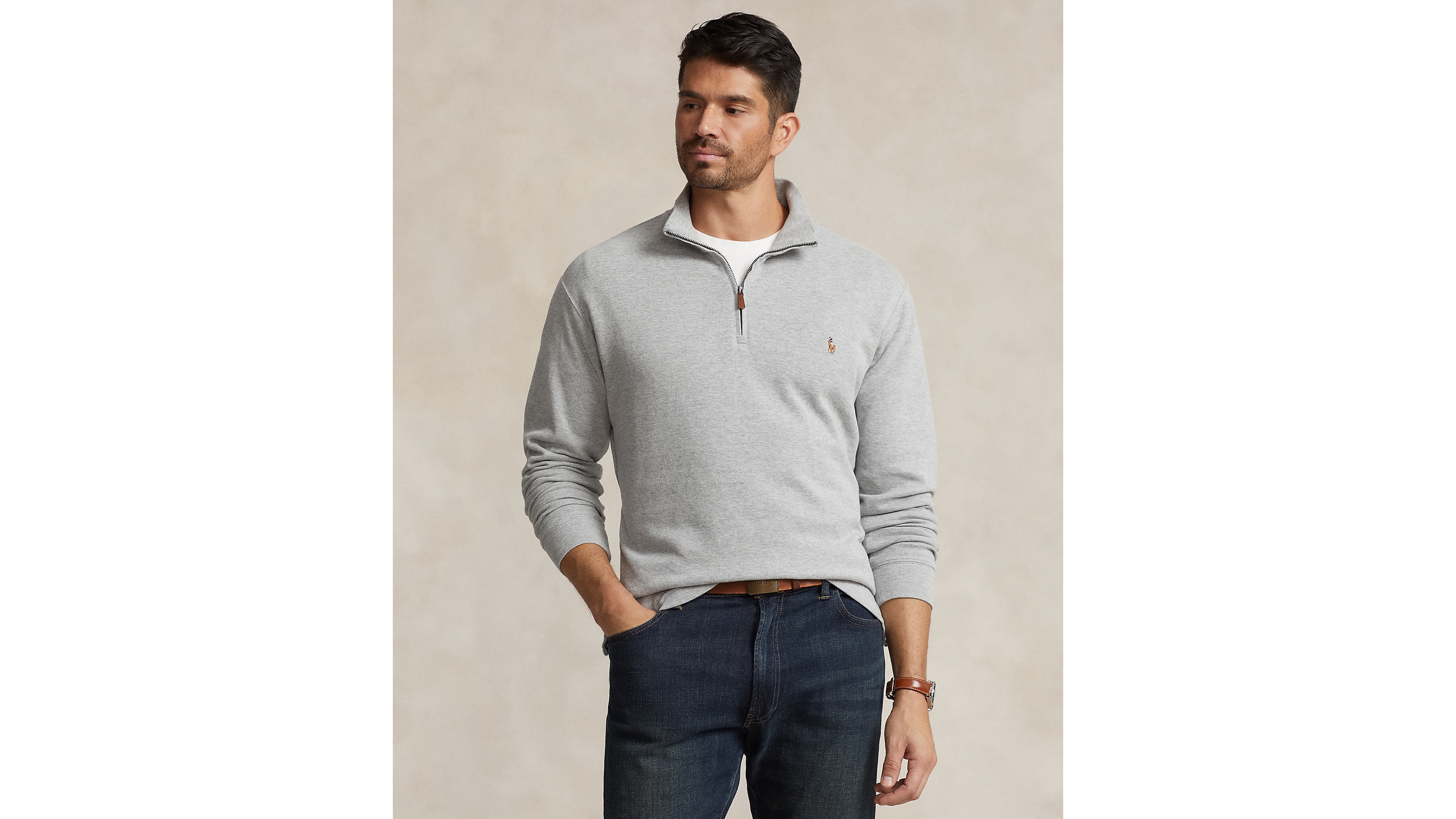 Polo Ralph Lauren Men's Big & Tall Estate-Rib Quarter-Zip Pullover Sweater