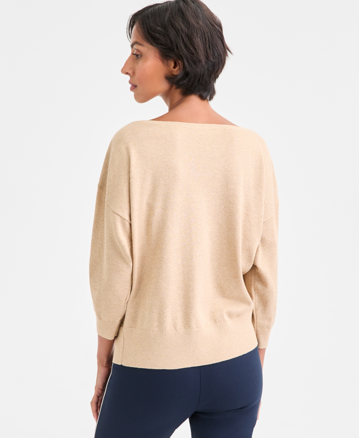 Tommy Hilfiger Women's Dolman-sleeve Boat-neck Shine Sweater In Neutral