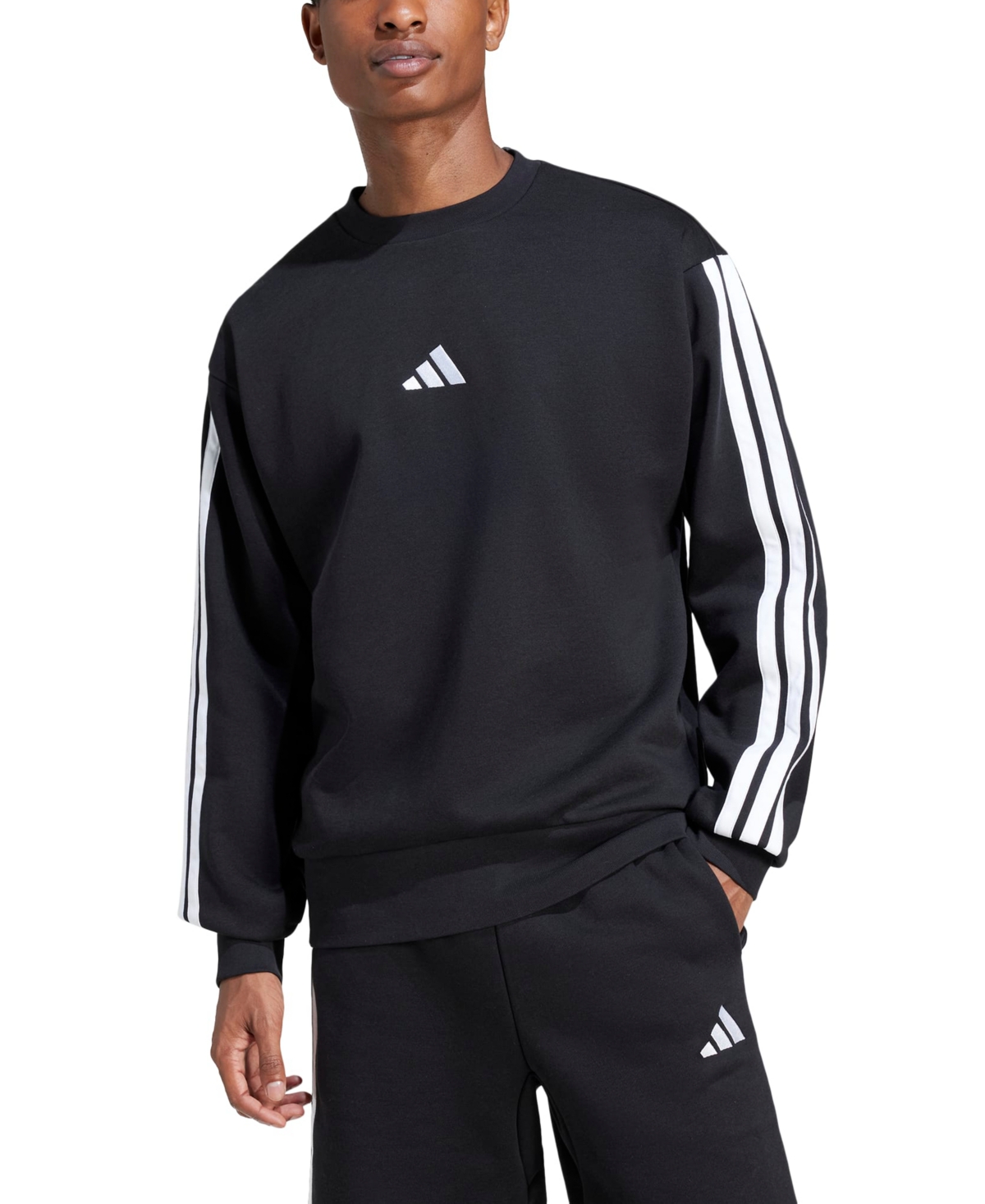 Men's Essentials 3-Stripes Fleece Sweatshirt - Black / Wht