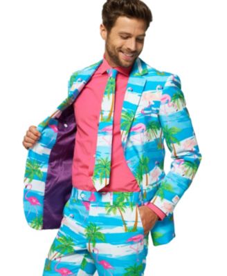 Men's Flamingo Print Costume - Slim Fit - Includes Matching Blazer Jacket - Pants & Tie - Tropical Party Costumes