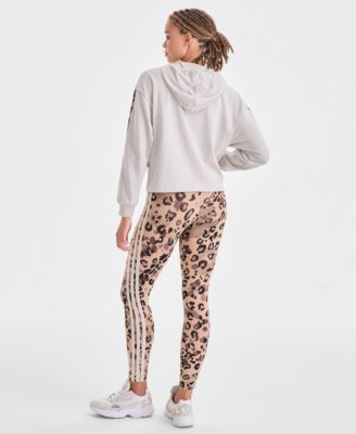 Adidas Originals Womens Animal Print 3 Stripe French Terry Zip Hoodie Leopard Print High Rise Leggings In Multi