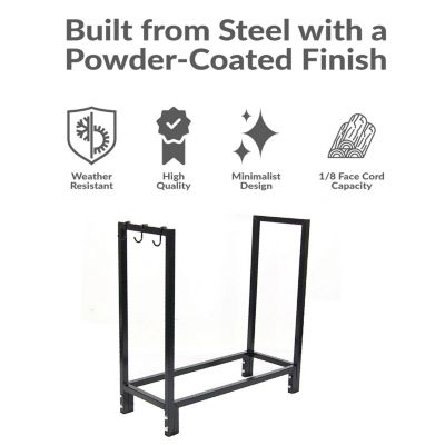 Outdoor Steel Firewood Log Rack Holder with Weather-Resistant Heavy-Duty Polyester Log Rack Cover - 30" - Black