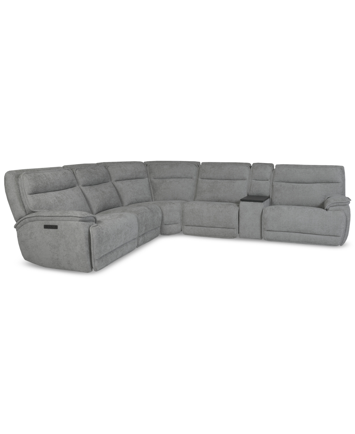 Macy's Ozryn 6-pc. Fabric Sectional With Console And 3 Power Motion Chairs, Exclusively At  In Silver
