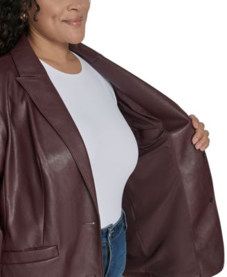 Plus Size Faux-Leather Peak-Lapel Jacket