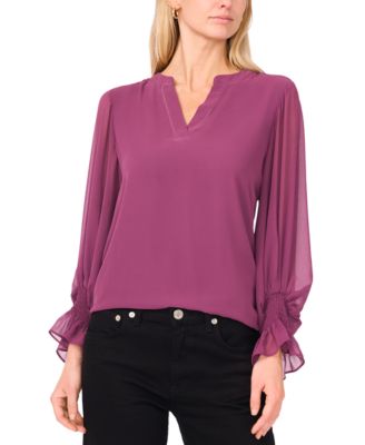 Vince Camuto - Women's Split-Neck Long-Sleeve Blouse