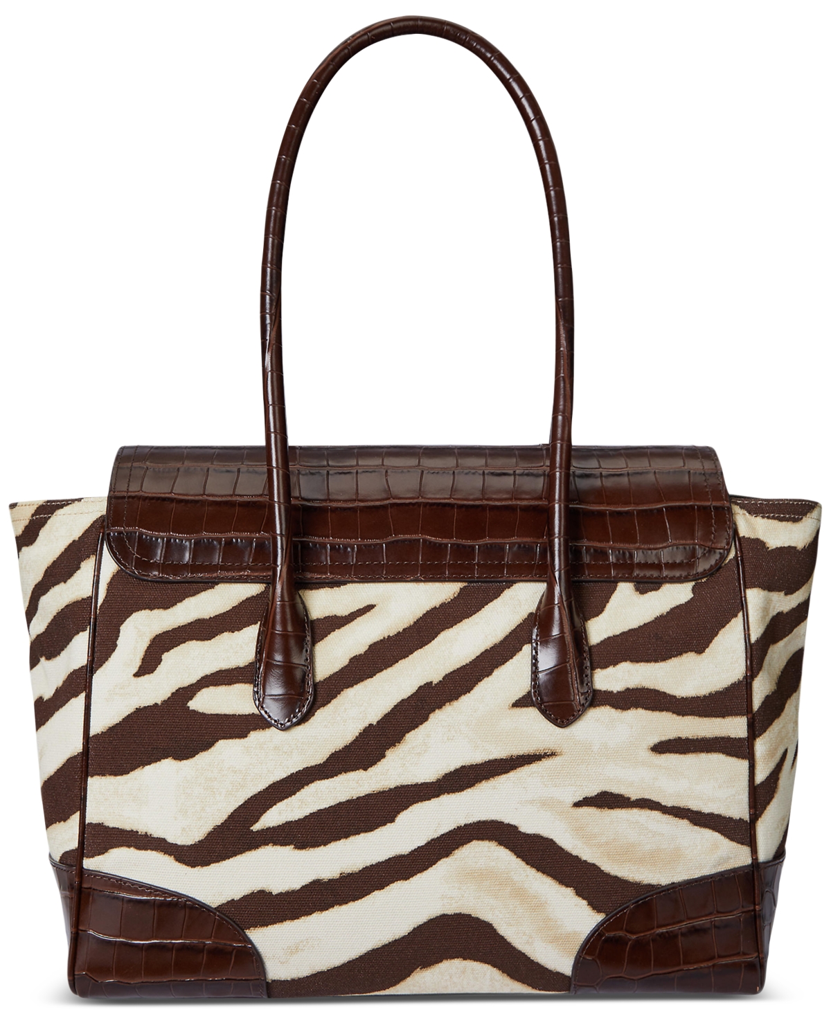 Ralph Lauren Zebra-print Canvas Extra Large Tanner Satchel In Brown