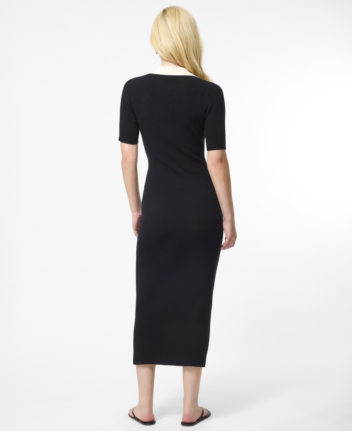 French Connection Cosysoft V Neck Collared Midi Dress In Black