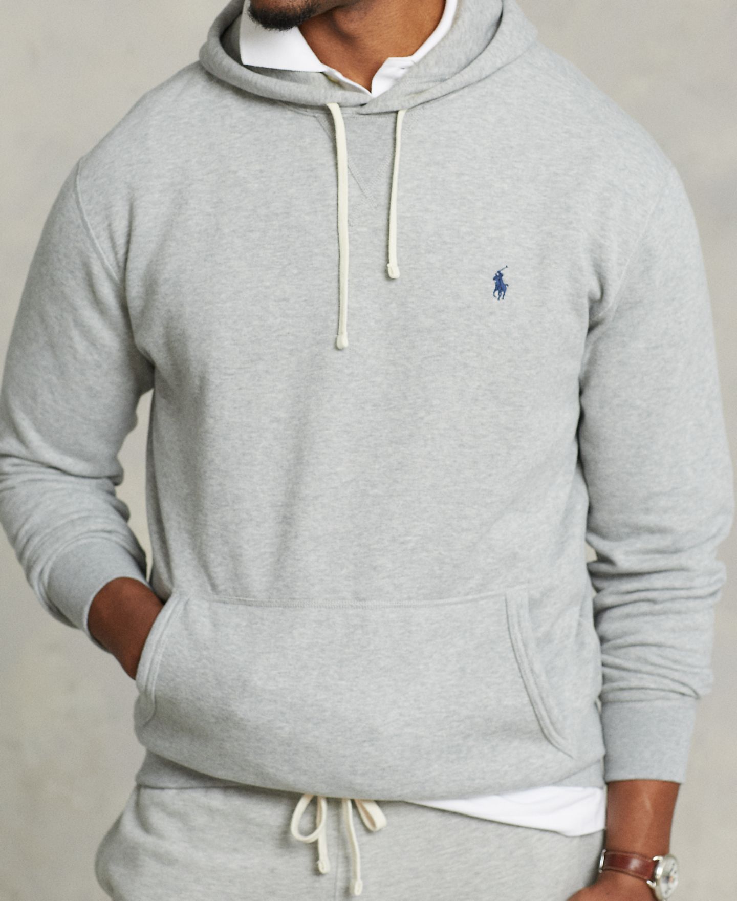 Мужское худи Polo Ralph Lauren Big & Tall Fleece, цвет: Меланжевый — фото 3