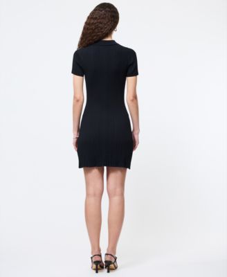 Women's Ribbed Polo-Collar Mini Dress