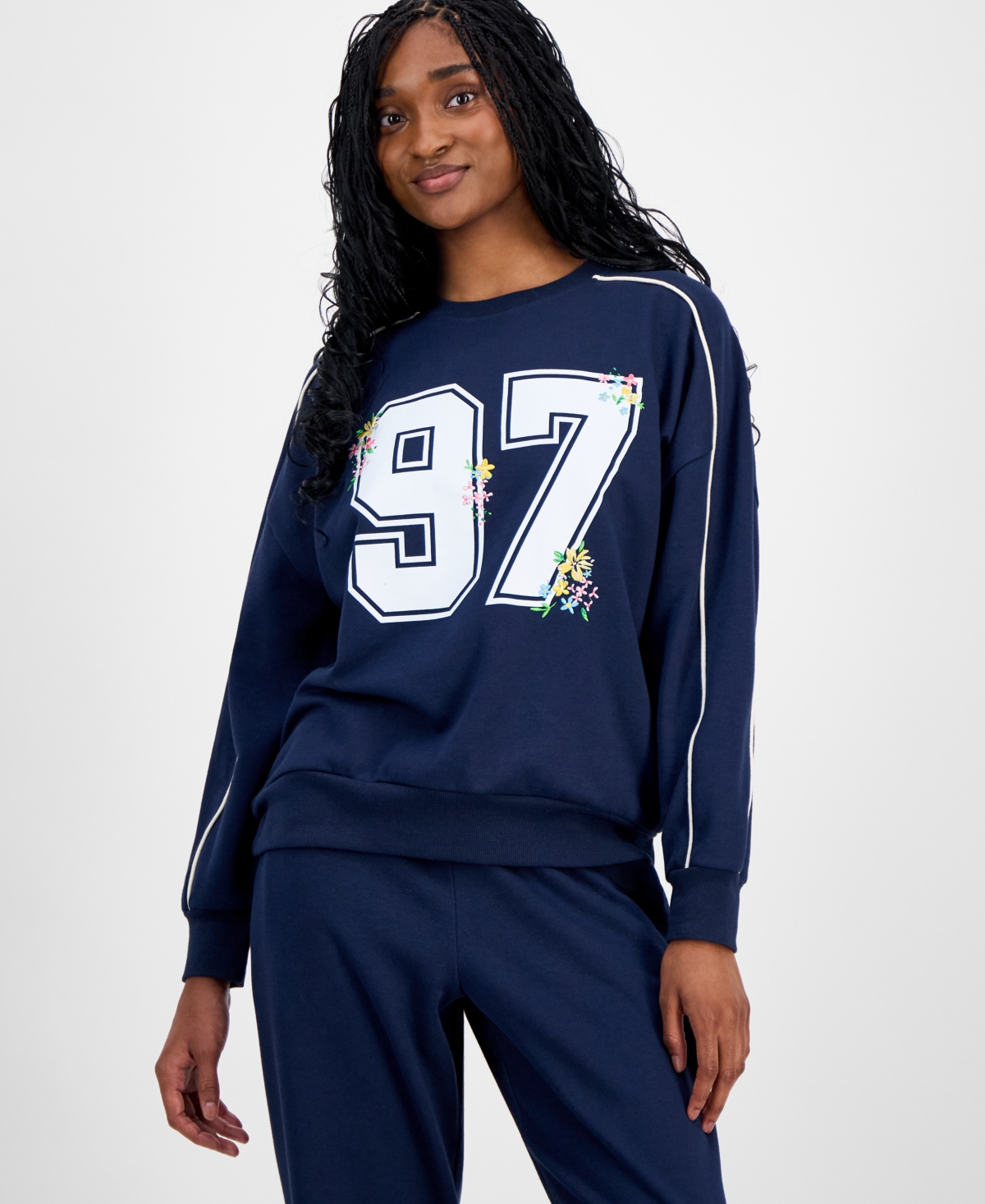Rebellious One Juniors' 97 Blossom Crewneck Sweatshirt In Blue