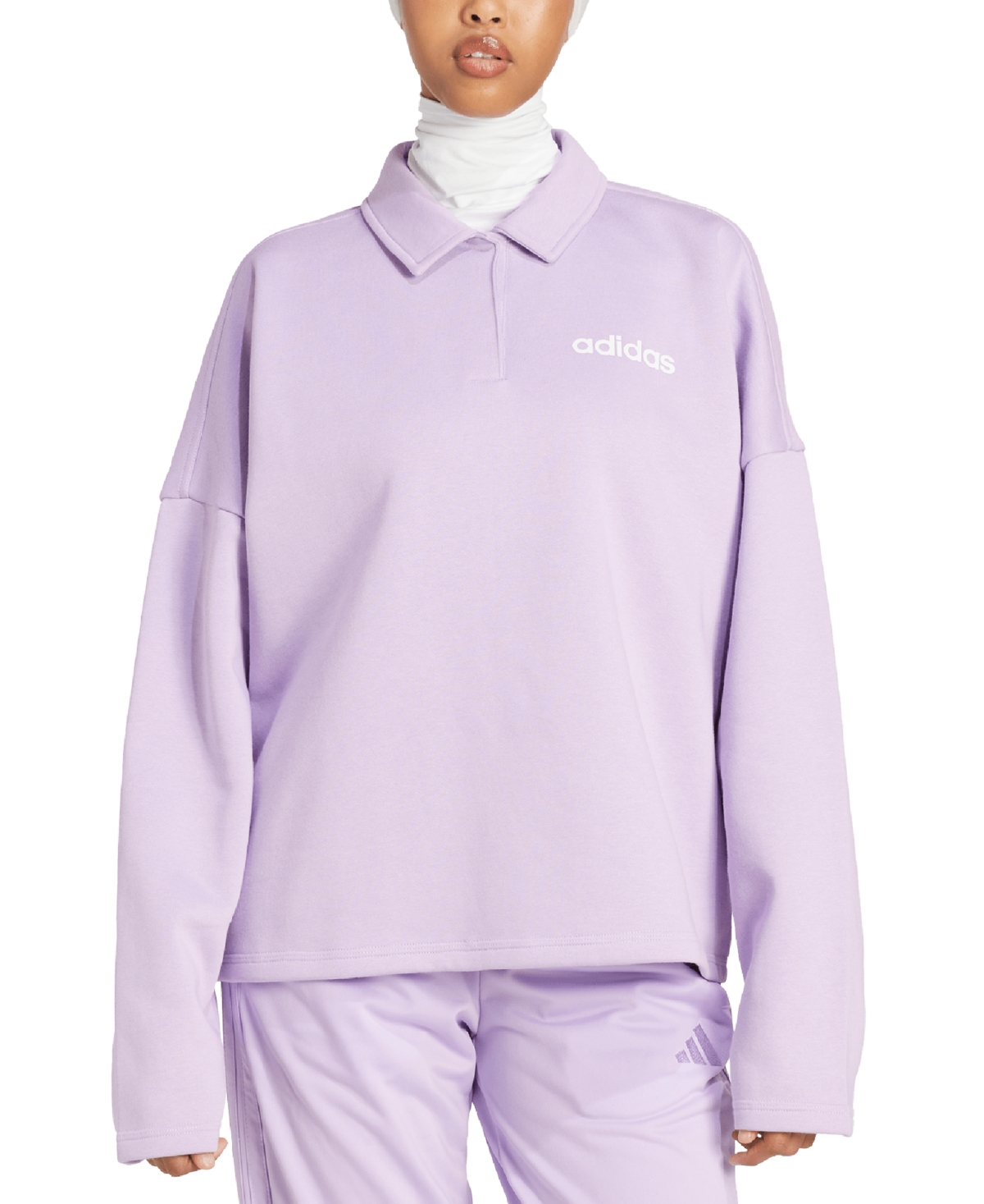 Adidas Originals Women's Essentials Linear Fleece Polo Sweatshirt In Purple