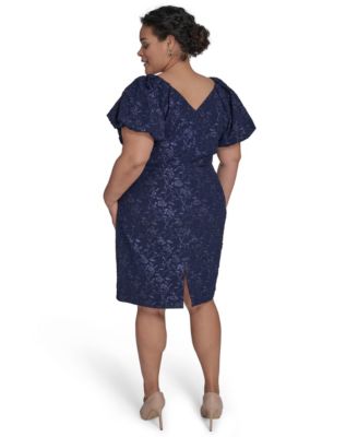 Plus Size Puff-Sleeve Jacquard Sheath Dress