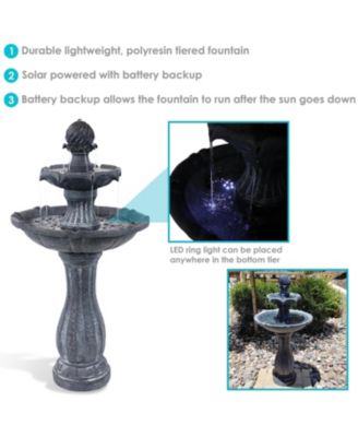 45" H Outdoor Arcade 2-Tier Solar Water Fountain with Battery Backup and LED Light