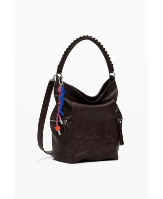 Women's Large logo suede-effect backpack