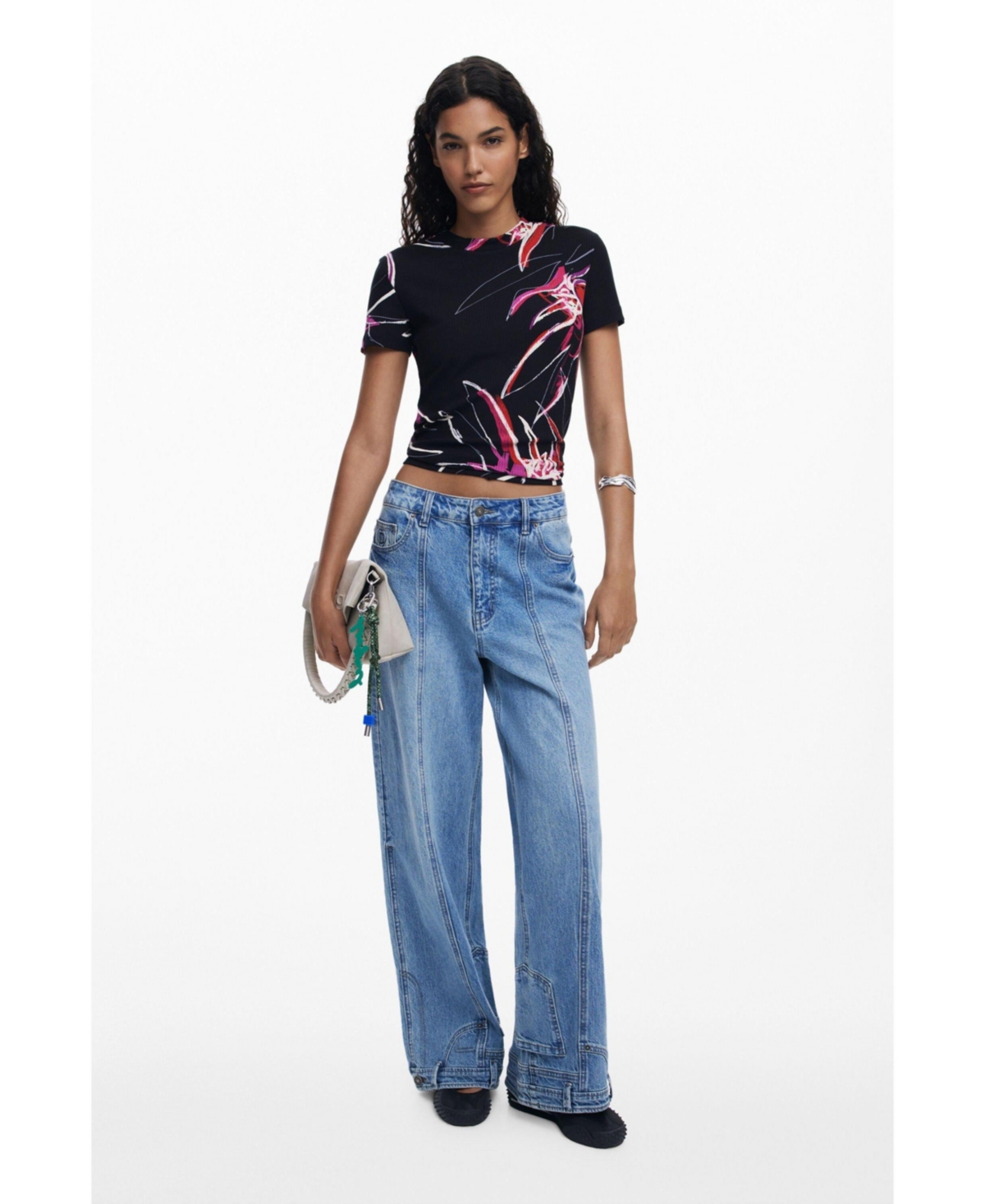 Desigual Floral Rib T-shirt In Multi