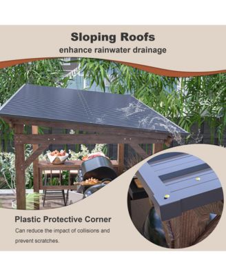 13x6.5FT Wooden BBQ Pergola – Metal Roof Grill Gazebo with Bar Counters & Lights